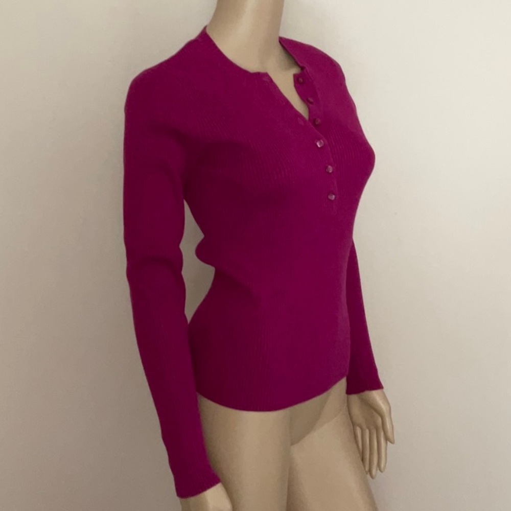 Moda International Ribbed Knit Henley Top Fuchsia